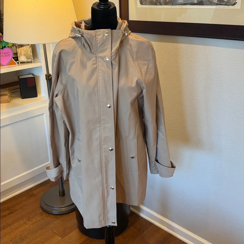 MICHAEL KORS Cotton Blend Hooded Raincoat rain jacket coat Khaki tan XL EUC - Picture 5 of 7